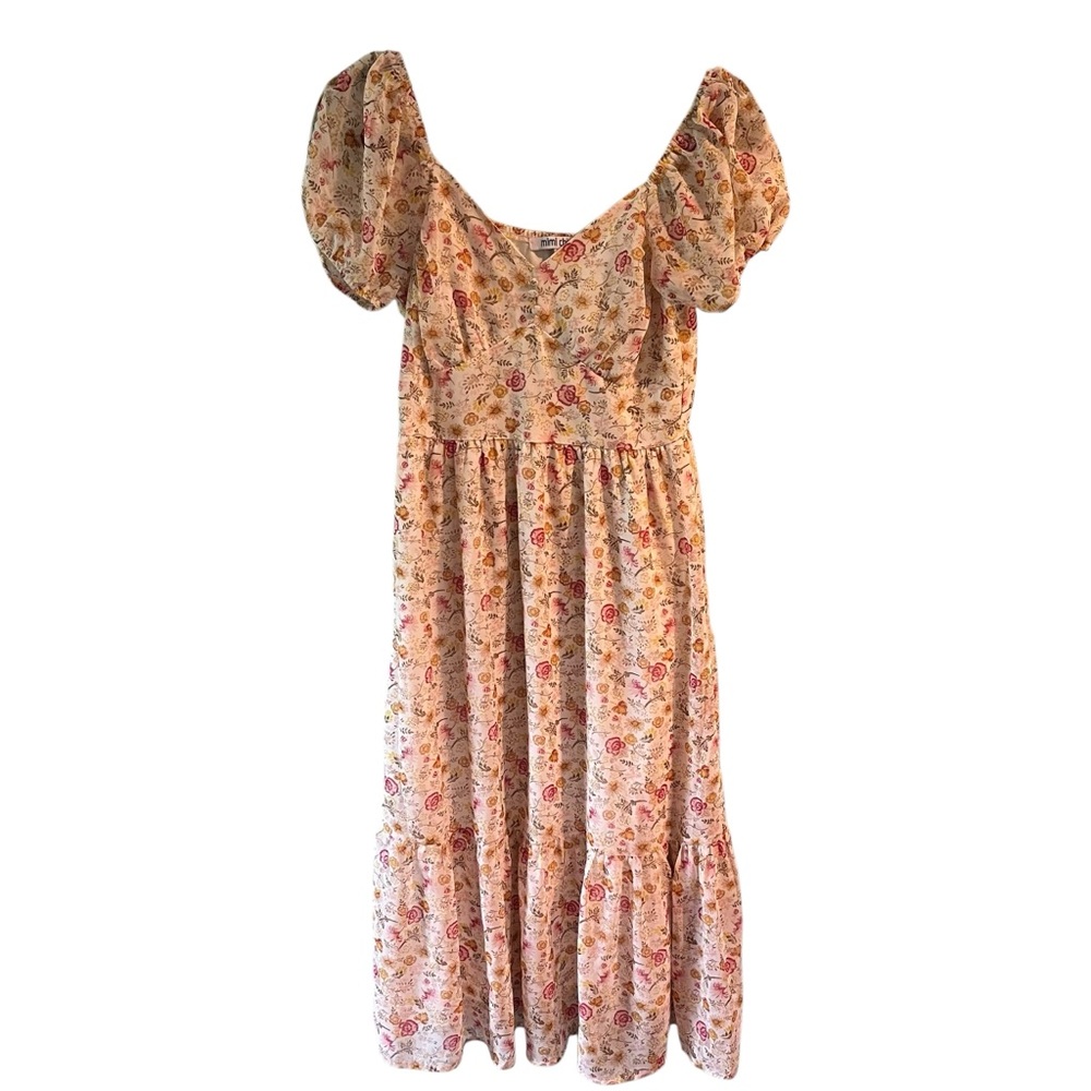 Mimi‎ Chica Women's Small Floral Pink White Midi Dress Cottage Core Sundress